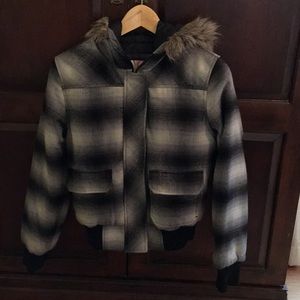 OP faux fur-trimmed hooded coat